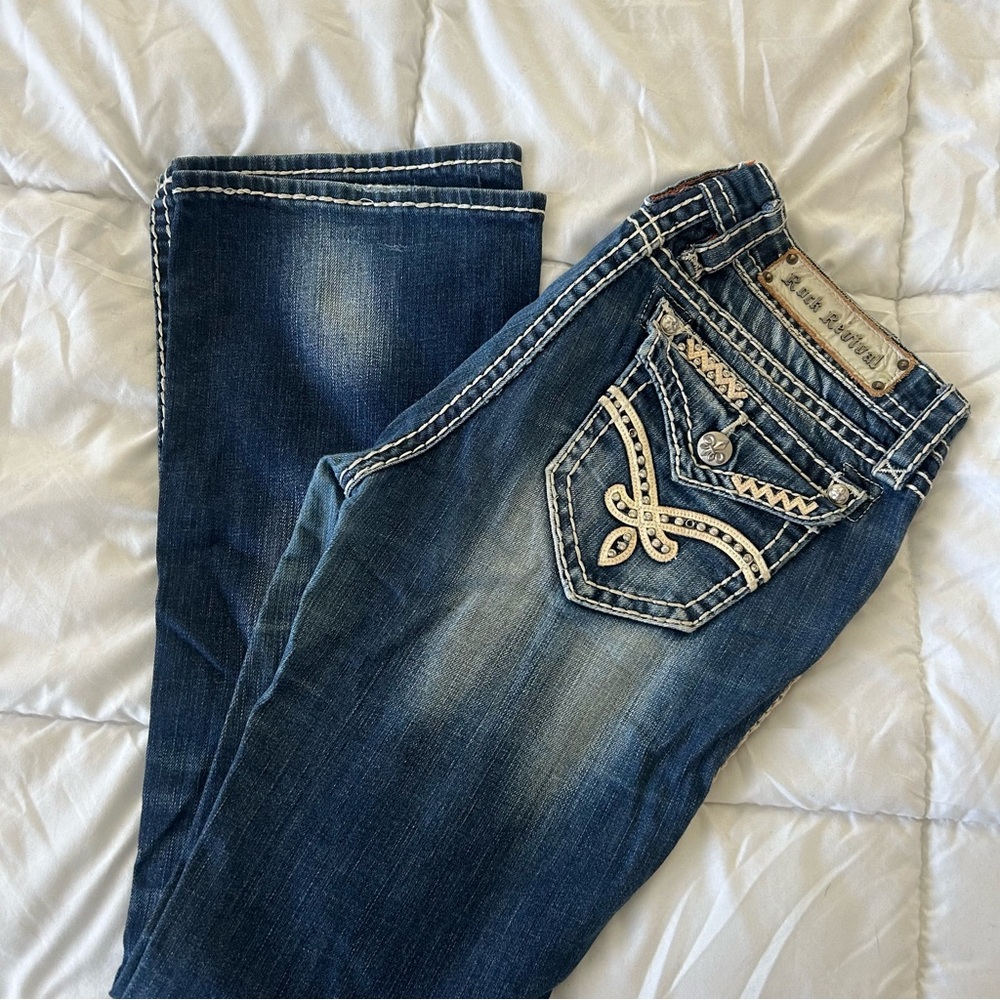 Rock Revival Bootcut Buckle Jeans No Rips Size 28 Blue Denim